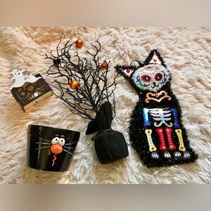 Misc Lot Halloween Decorations Tree Light Up Ghost Black Cat Bowl wall Hanging